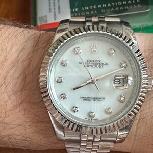 Rolex Gold and Silver Watch with Diamond Markers